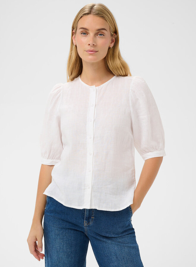 Blouse Part Two Azra à col rond boutonné en lin blanche