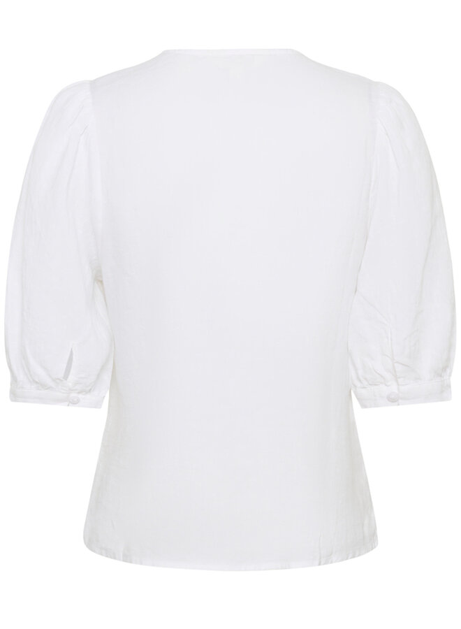 Blouse Part Two Azra à col rond boutonné en lin blanche