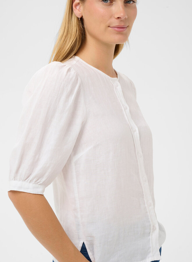 Blouse Part Two Azra à col rond boutonné en lin blanche