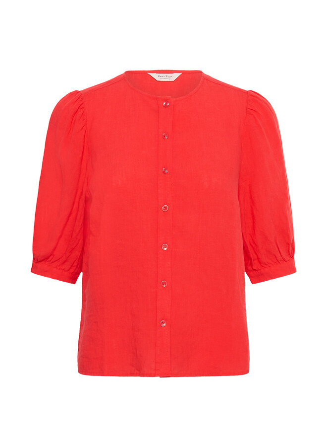 Blouse Part Two Azra à col rond boutonné en lin rouge poppy