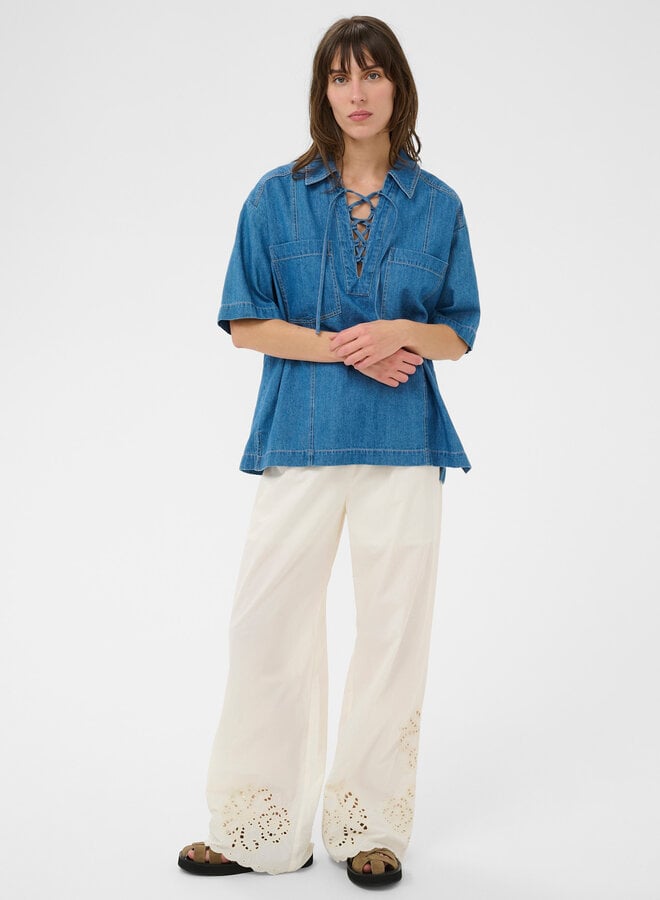 Pantalon Part Two Agnethe à broderies anglaises écru