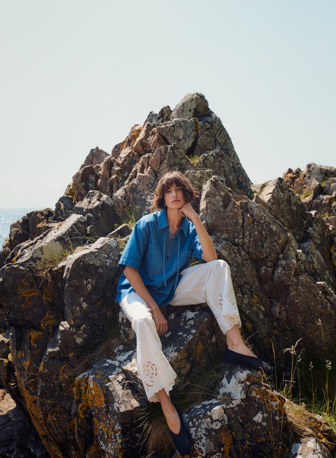 Pantalon Part Two Agnethe à broderies anglaises écru