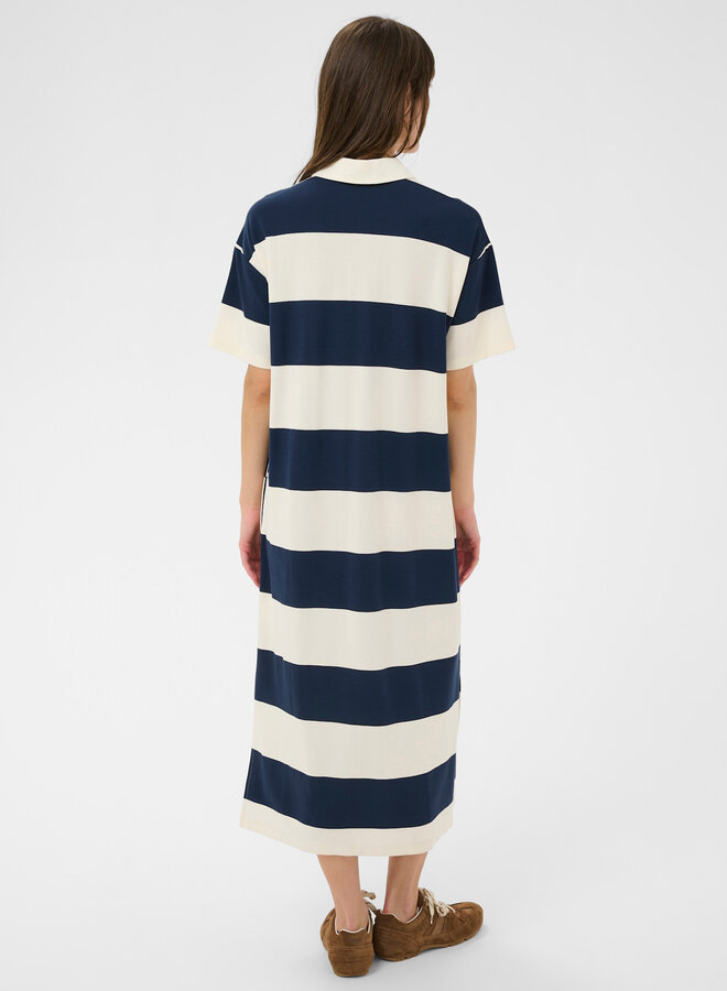 Robe longue Part Two Alise à col polo rayée bleu marine & écrue