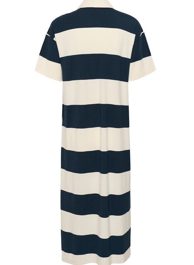 Robe longue Part Two Alise à col polo rayée bleu marine & écrue