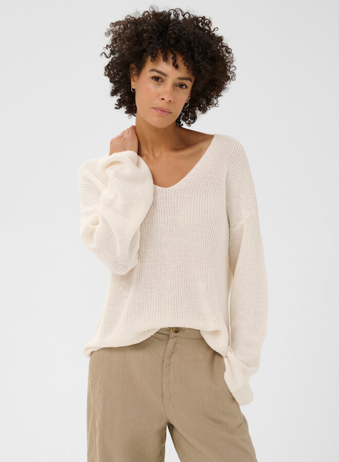 Tricot Part Two Etronas à col V en lin écru