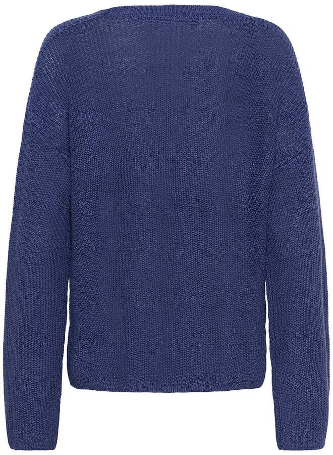 Tricot Part Two Etronas à col V en lin bleu indigo