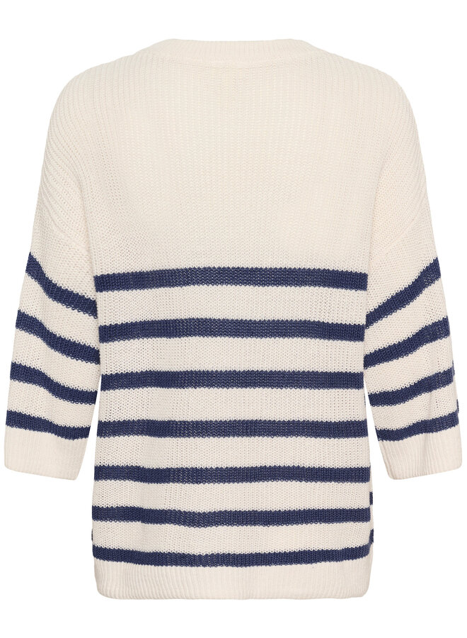 Tricot Part Two Aliza en lin écru rayé bleu indigo