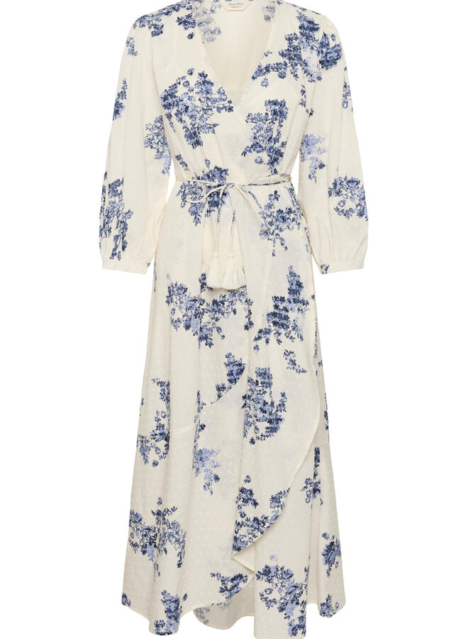 Robe longue Part Two Alya cache-coeur blanc cassé imprimée bleu indigo