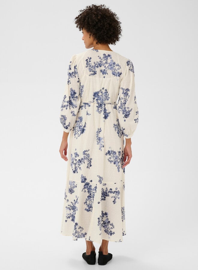 Robe longue Part Two Alya cache-coeur blanc cassé imprimée bleu indigo