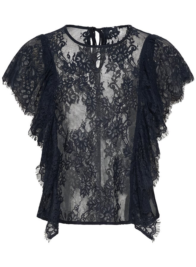 Blouse Part Two Amaryllis en dentelle bleu marine