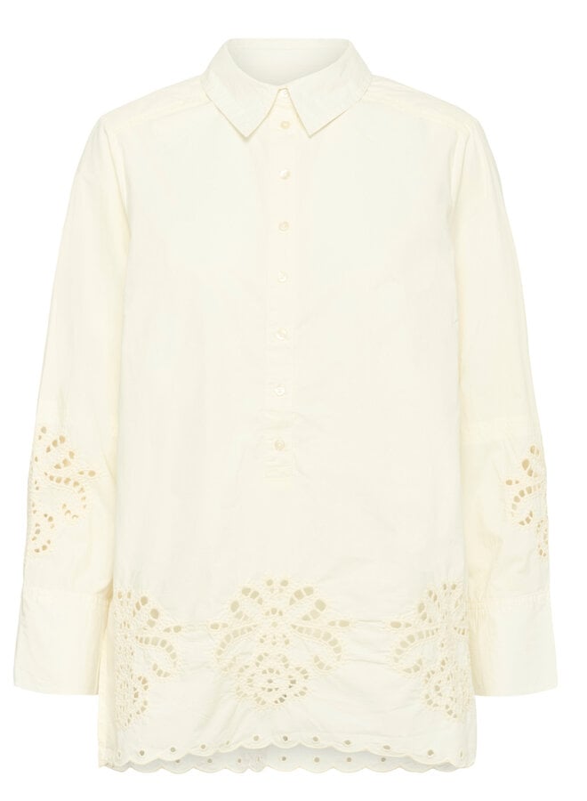 Blouse Part Two Annaline à col classique à broderies anglaises écrue