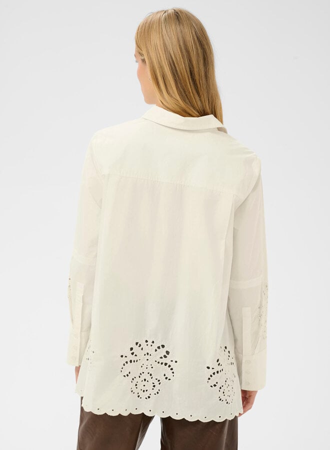 Blouse Part Two Annaline à col classique à broderies anglaises écrue