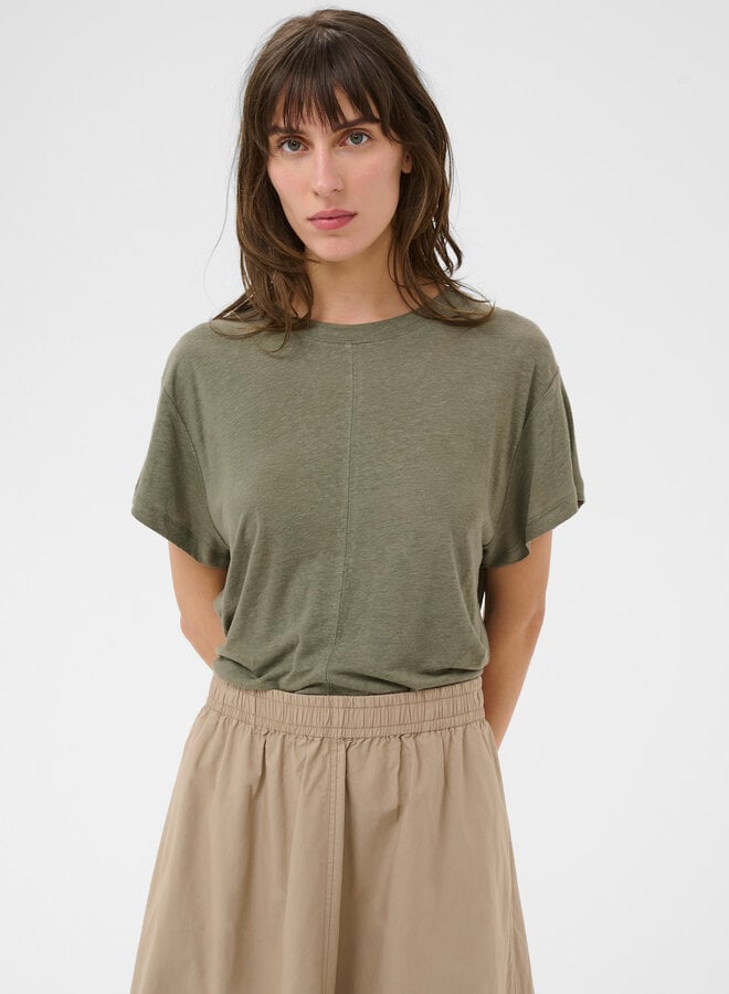T-shirt Part Two Anemona en lin olive fumée
