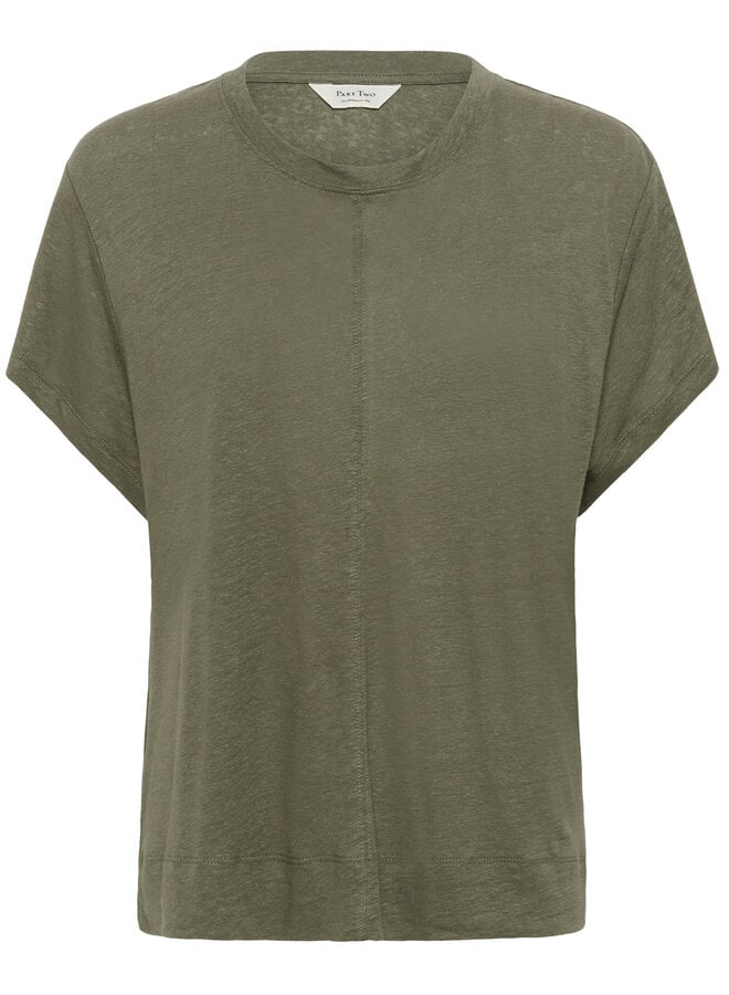 T-shirt Part Two Anemona en lin olive fumée
