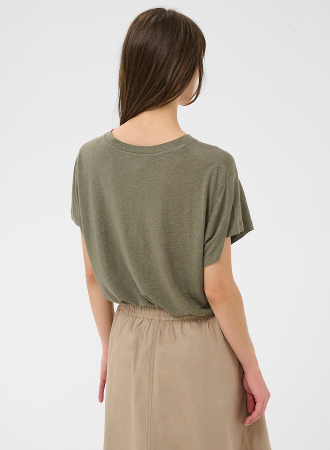 T-shirt Part Two Anemona en lin olive fumée