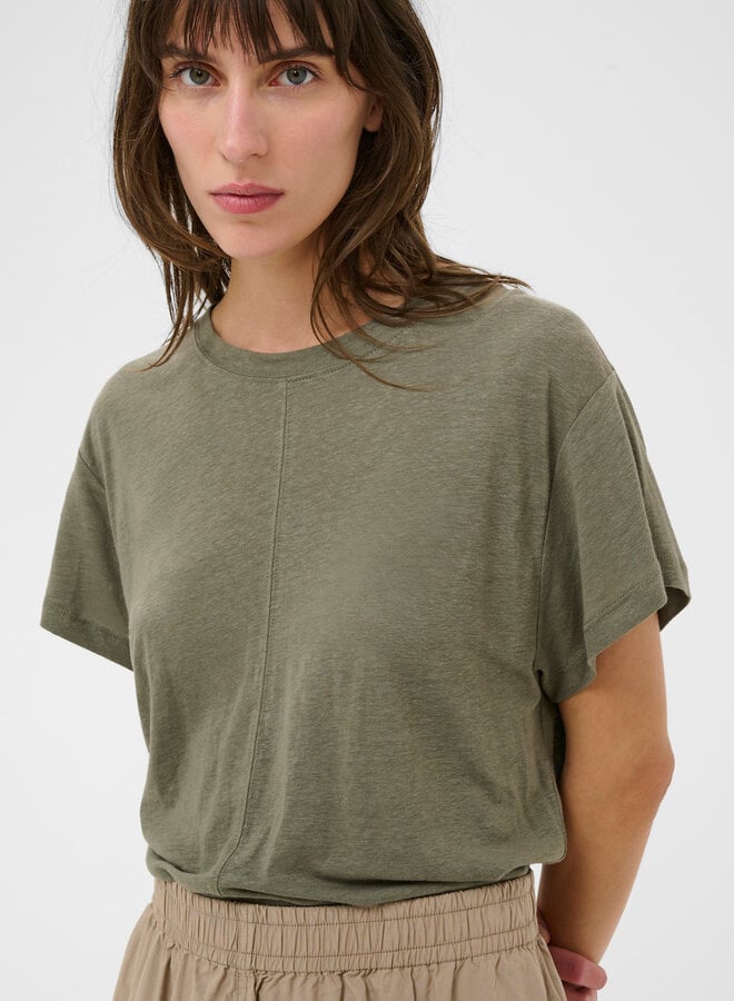 T-shirt Part Two Anemona en lin olive fumée