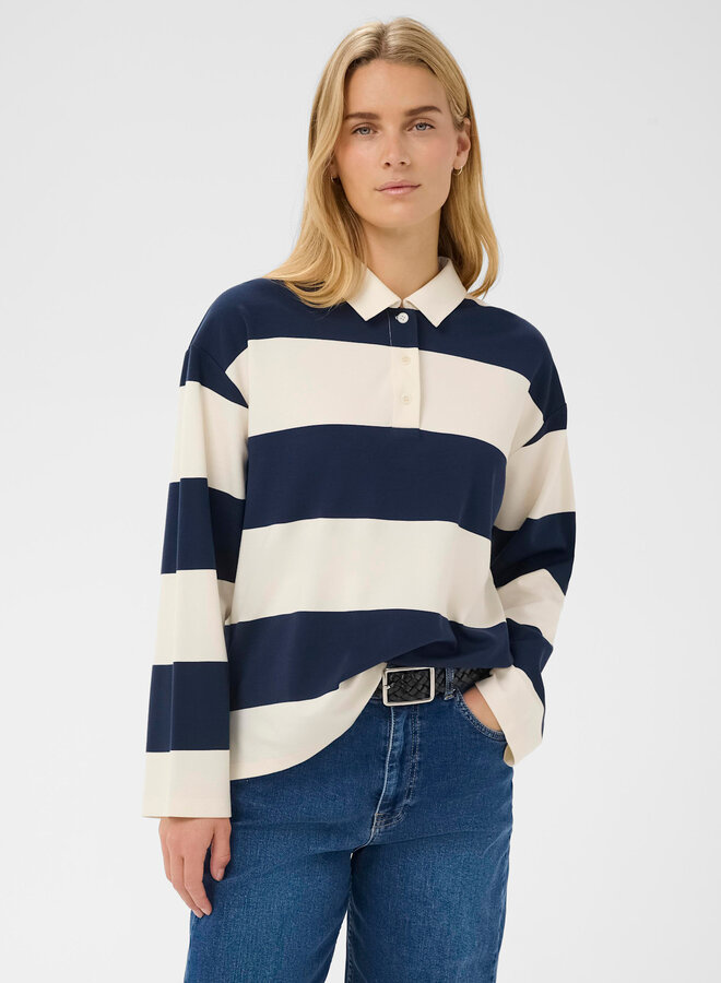 Polo Part Two Amari  à manches longues rayé bleu marine & écru