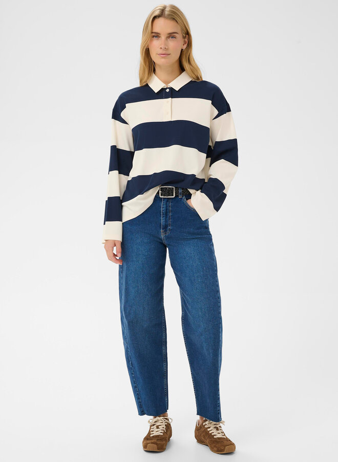 Polo Part Two Amari  à manches longues rayé bleu marine & écru