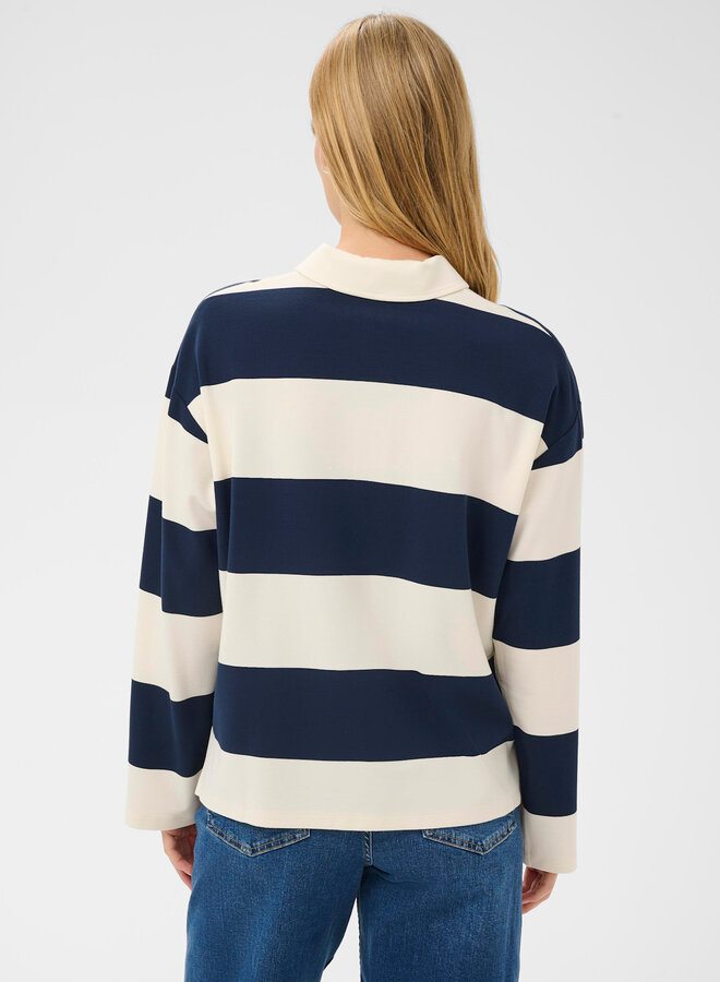 Polo Part Two Amari  à manches longues rayé bleu marine & écru