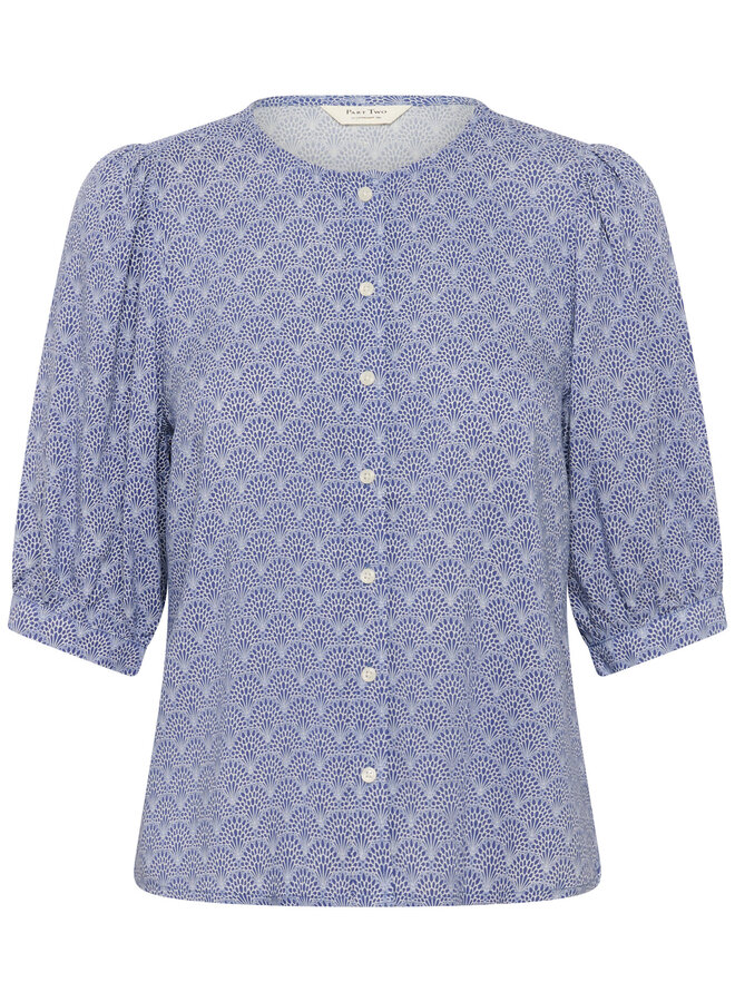 Blouse Part Two Azra imprimée bleu indigo