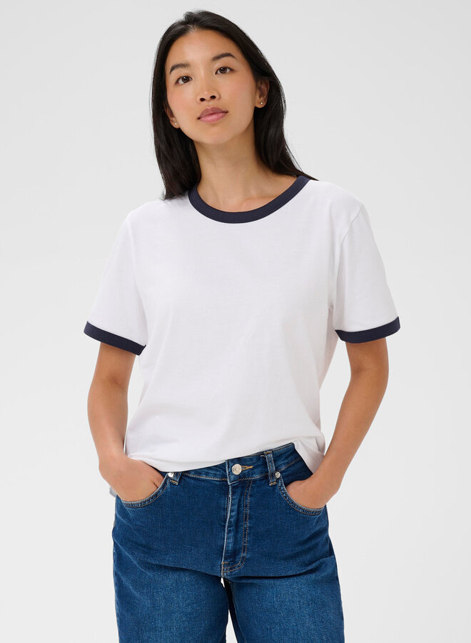 T-shirt Part Two Angelita blanc à bordures bleu marine