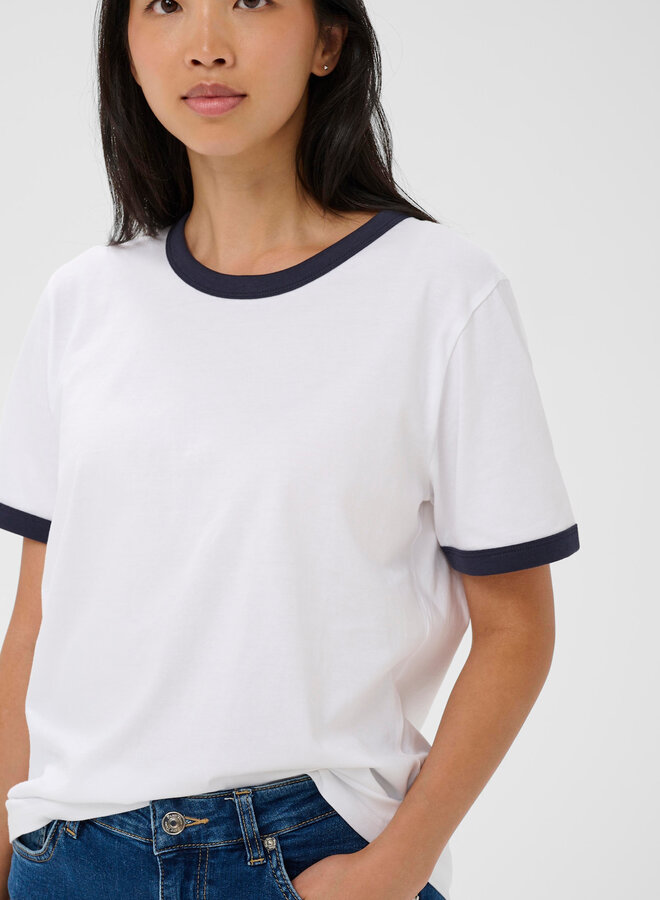 T-shirt Part Two Angelita blanc à bordures bleu marine