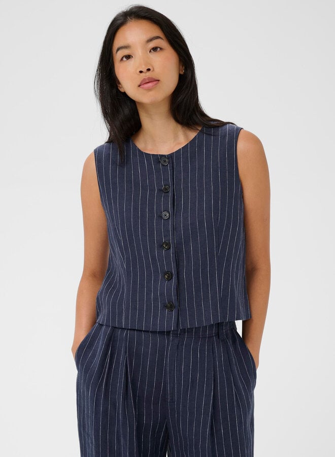 Gilet Part Two Azania sans manches boutonné bleu indigo rayé