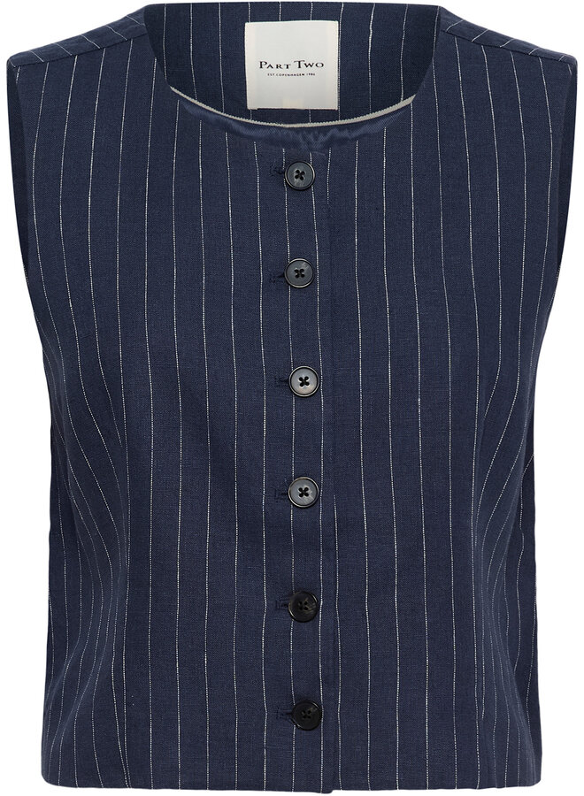 Gilet Part Two Azania sans manches boutonné bleu indigo rayé