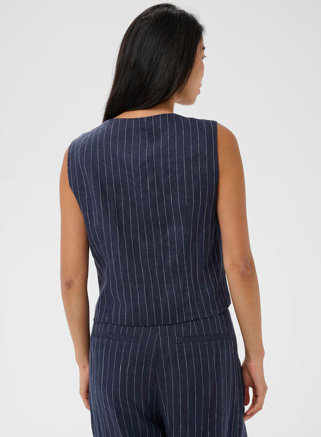 Gilet Part Two Azania sans manches boutonné bleu indigo rayé