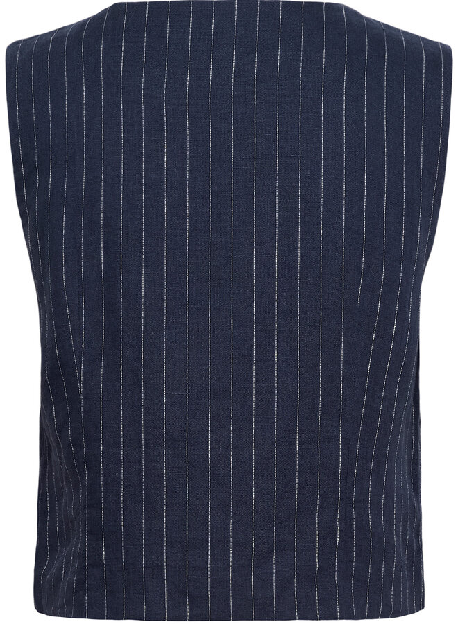 Gilet Part Two Azania sans manches boutonné bleu indigo rayé