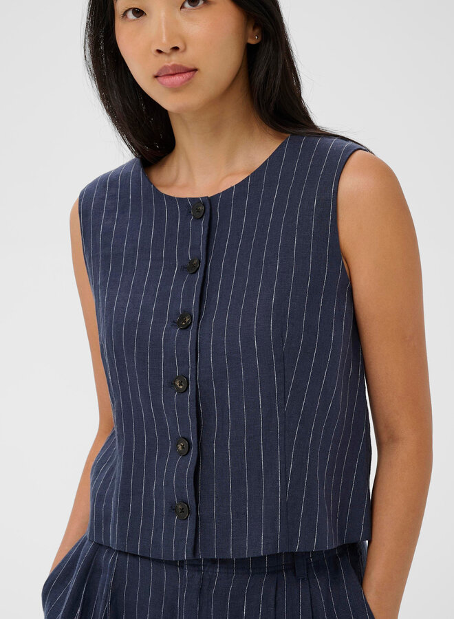 Gilet Part Two Azania sans manches boutonné bleu indigo rayé
