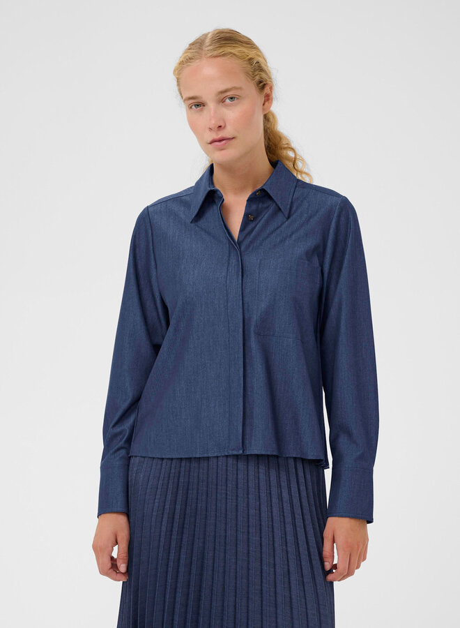 Blouse InWear Cherrie à col classique & plis au dos bleu denim foncé