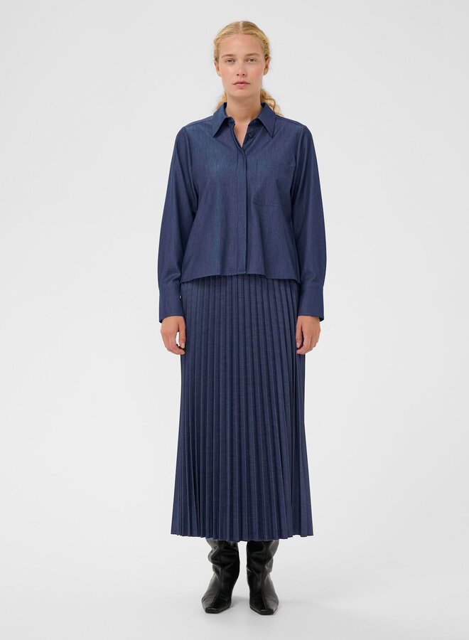 Blouse InWear Cherrie à col classique & plis au dos bleu denim foncé