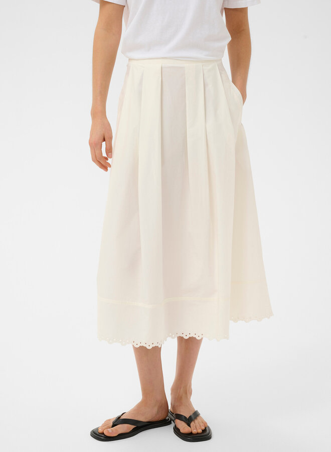 Jupe midi InWear Lia à plis & broderies au bas écrue