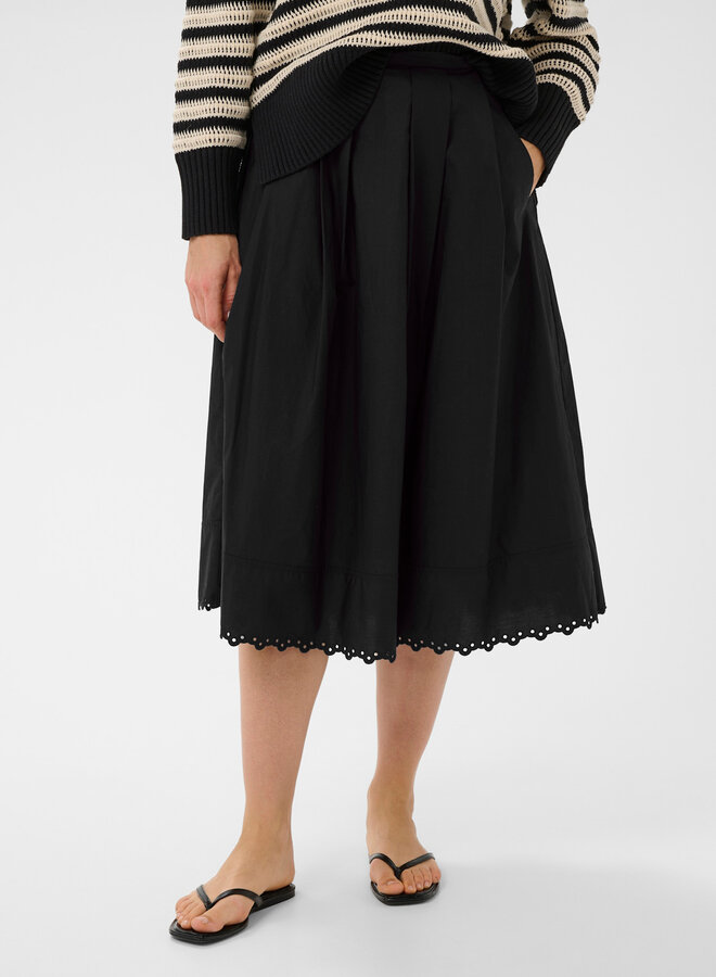 Jupe midi InWear Lia à plis & broderies au bas noire