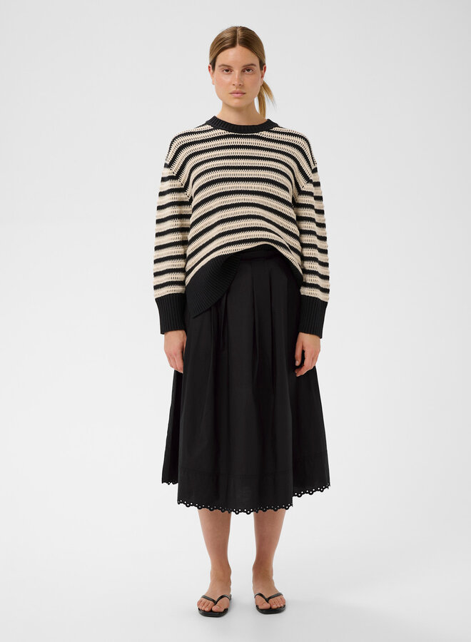 Jupe midi InWear Lia à plis & broderies au bas noire