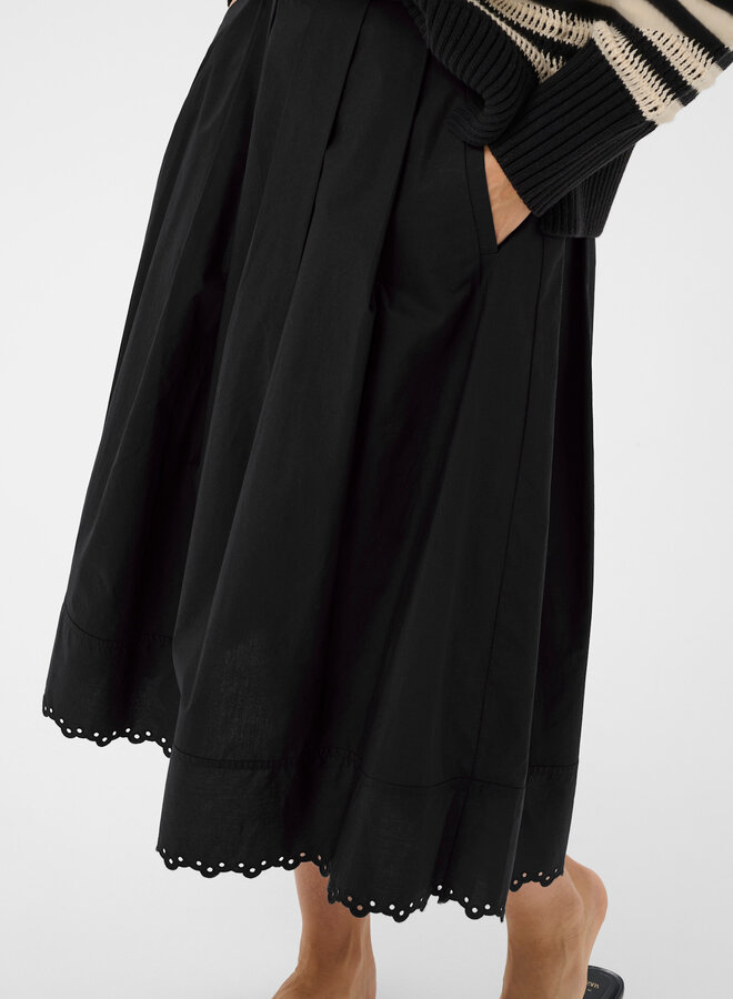 Jupe midi InWear Lia à plis & broderies au bas noire