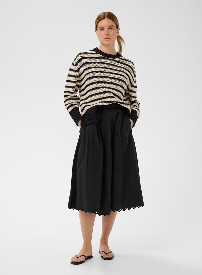 Jupe midi InWear Lia à plis & broderies au bas noire