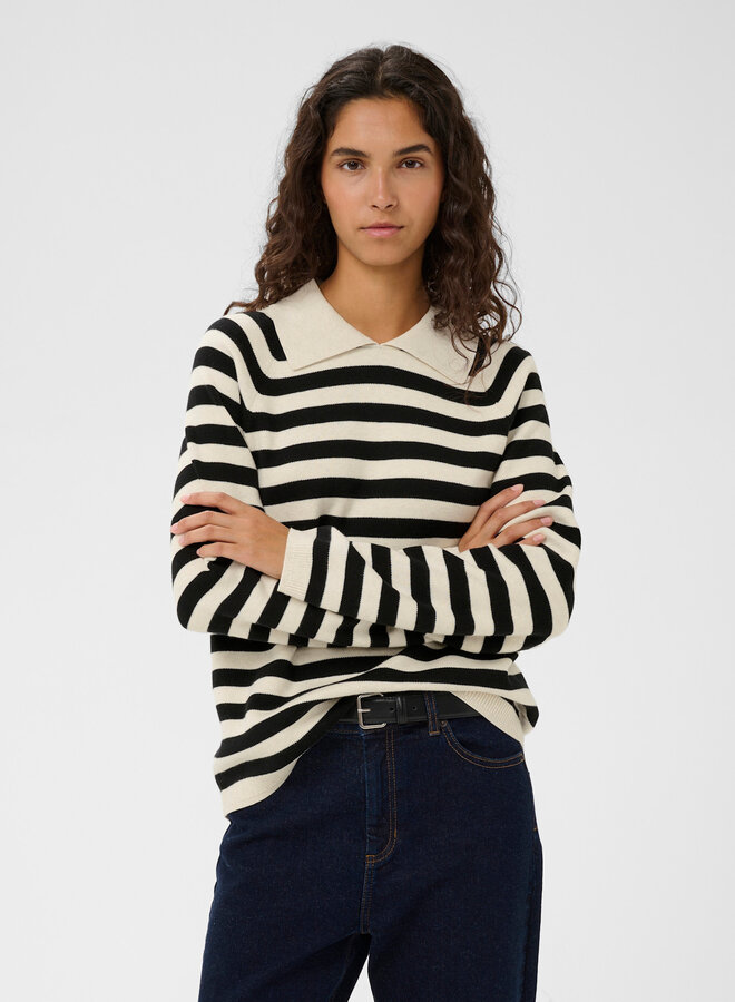 Polo InWear Madie en tricot rayé beige & noir