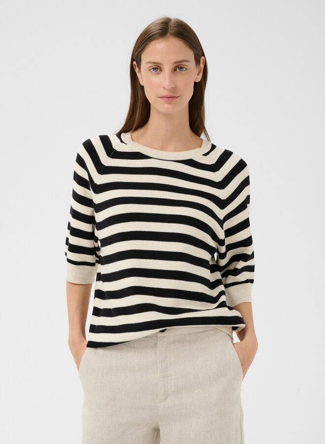 Tricot InWear Madie à col rond rayé beige & noir