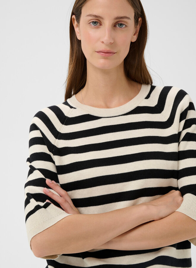 Tricot InWear Madie à col rond rayé beige & noir