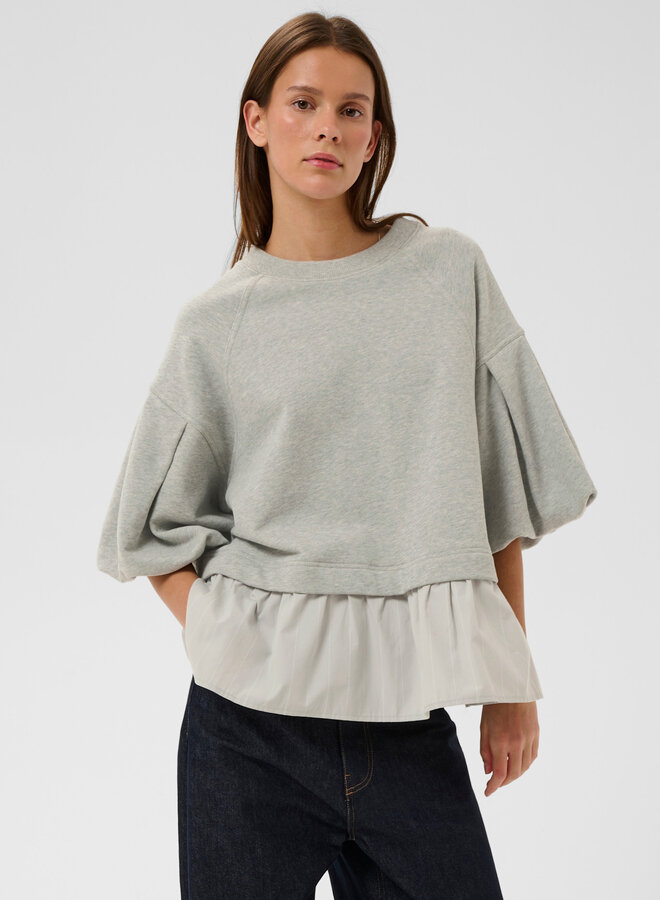 Chandail InWear Dessy ample gris mélange avec « jupette » grise pâle rayée