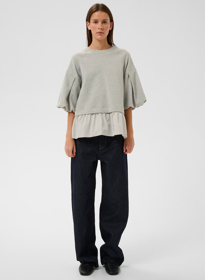 Chandail InWear Dessy ample gris mélange avec « jupette » grise pâle rayée