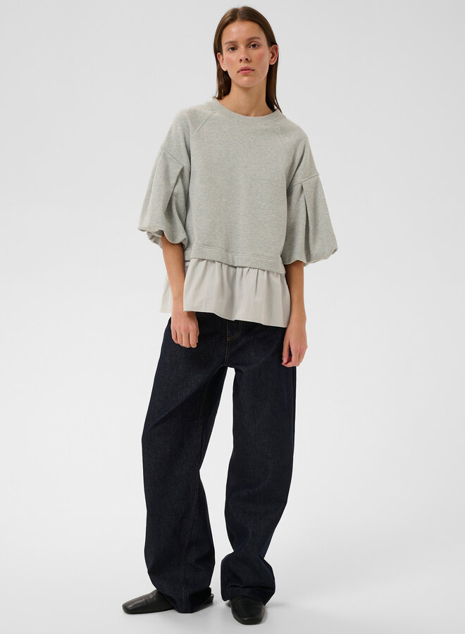 Chandail InWear Dessy ample gris mélange avec « jupette » grise pâle rayée