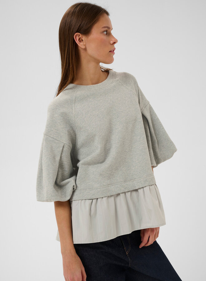 Chandail InWear Dessy ample gris mélange avec « jupette » grise pâle rayée