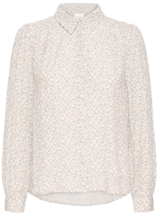 Blouse Atelier Rêve Noella à col classique écrue fleurie bleu Odessa