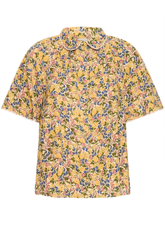 Blouse Atelier Rêve Paula à col crocheté fleurie jaune multi