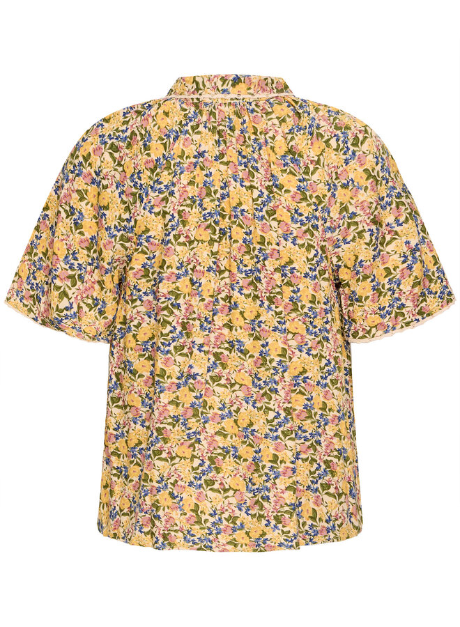 Blouse Atelier Rêve Paula à col crocheté fleurie jaune multi