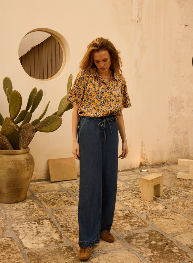 Blouse Atelier Rêve Paula à col crocheté fleurie jaune multi