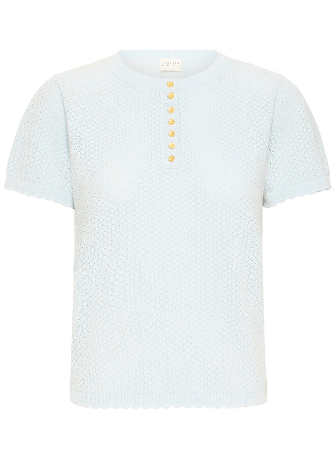 Tricot Atelier Rêve Kayan en tricot pointelle bleu eau